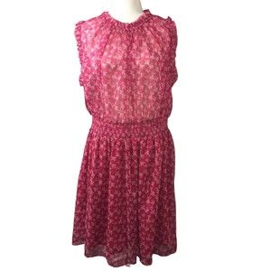 Maison d'Amelie Pink Floral Chiffon Ruffle Sleeveless Mini Dress Women Sz XL New